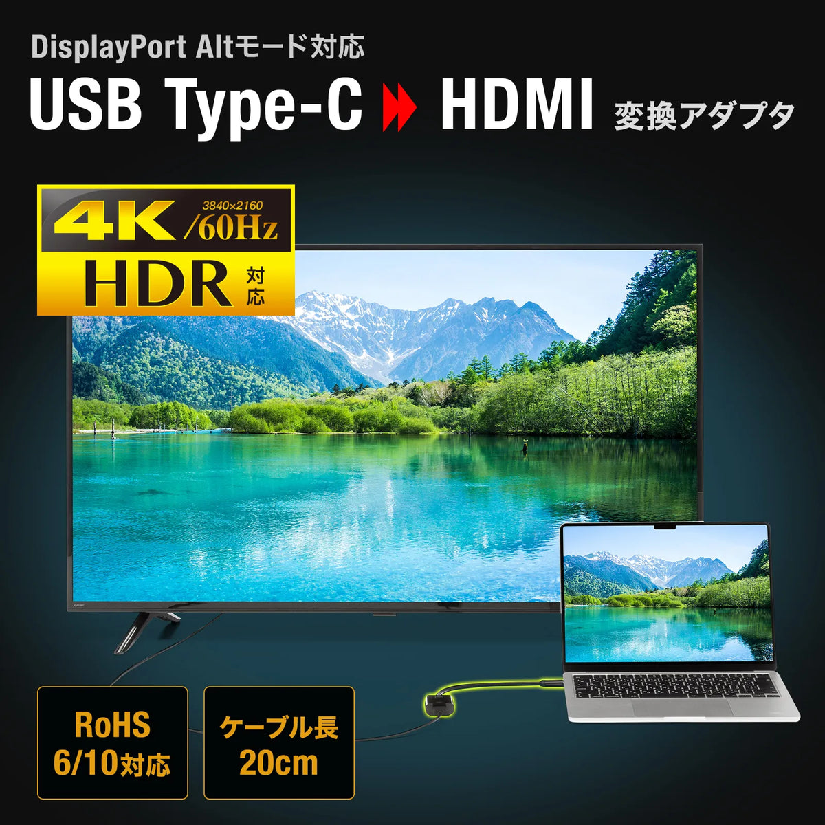 USB Type C to HDMI Conversion Adapter (4K/60Hz/HDR, Simple Package Version) AD-ALCHDR04TK