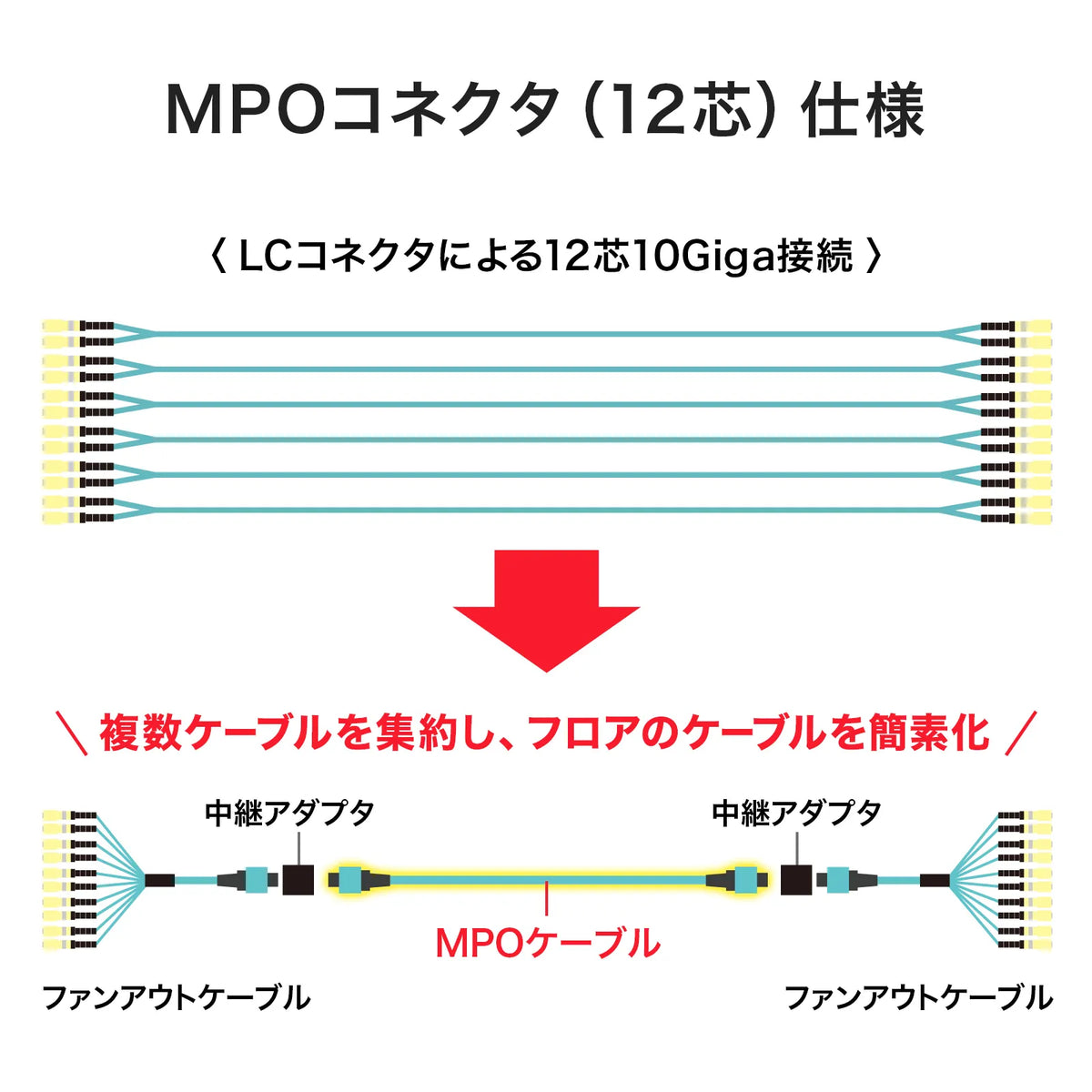 MPO Fiber Optic Cable (OM4, 12-core, B-wire, 3m) HKB-MPO12M4B-03