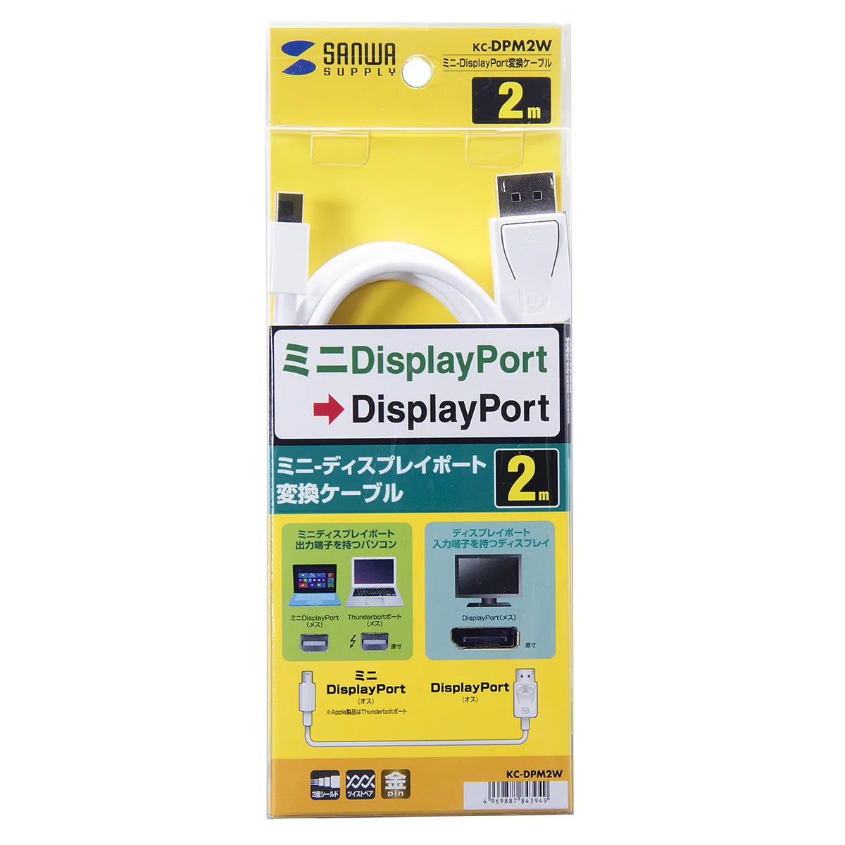 Mini-to-DisplayPort conversion cable, 2m, KC-DPM2W