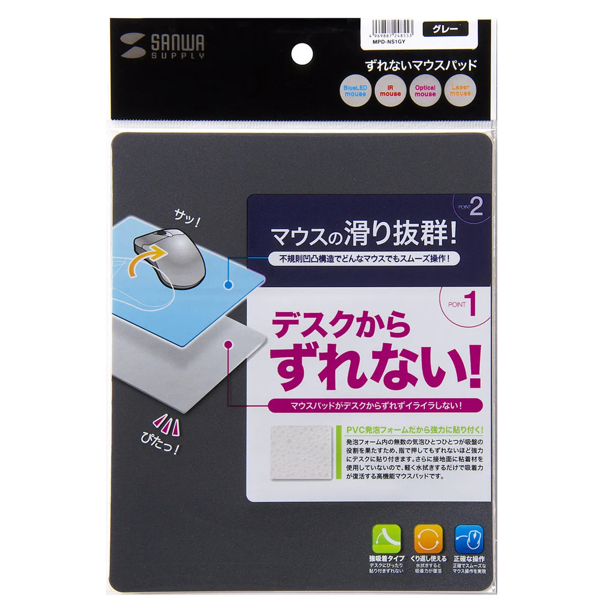 Non-slip mouse pad (gray) MPD-NS1GY