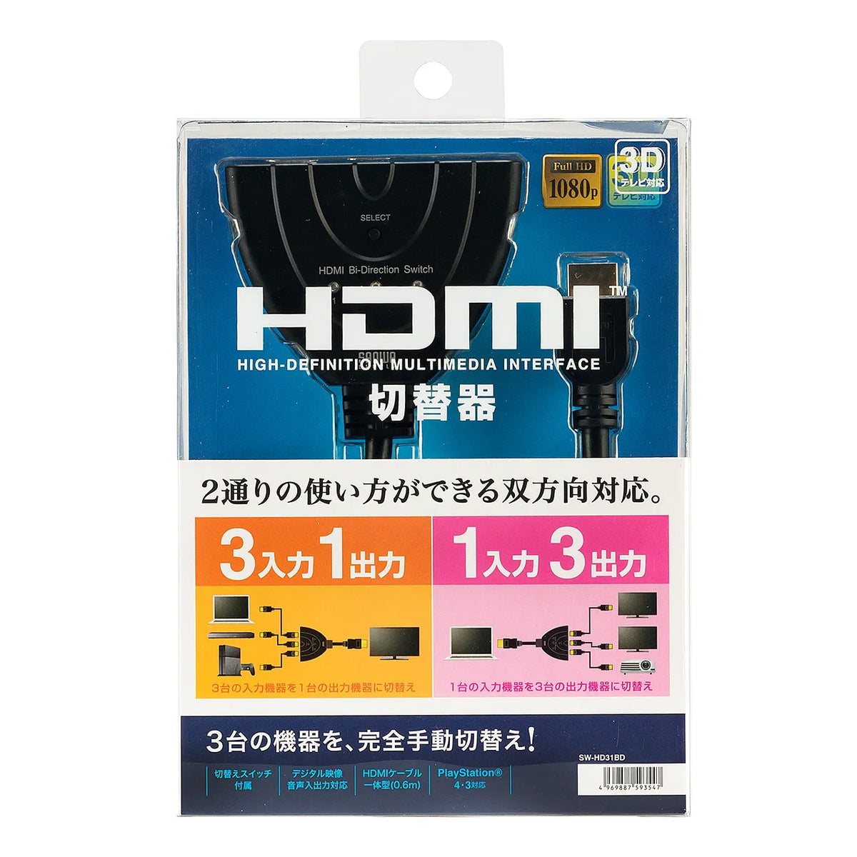 HDMI Switcher (3 inputs/1 output or 1 input/3 outputs) SW-HD31BD