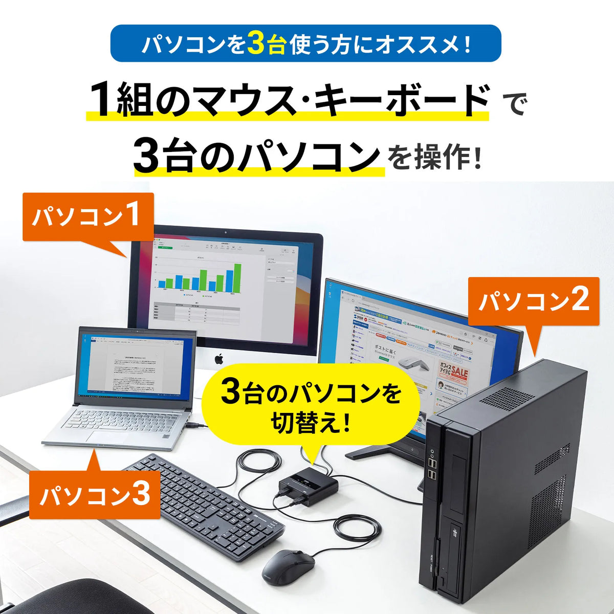 Keyboard and mouse PC switch (3:1) SW-KM3UU