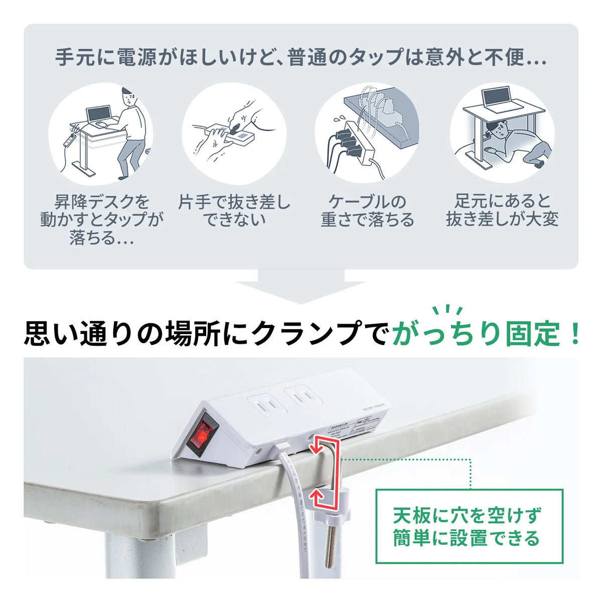 クランプ固定式タップ (ホワイト色) TAP-B105UC-3W