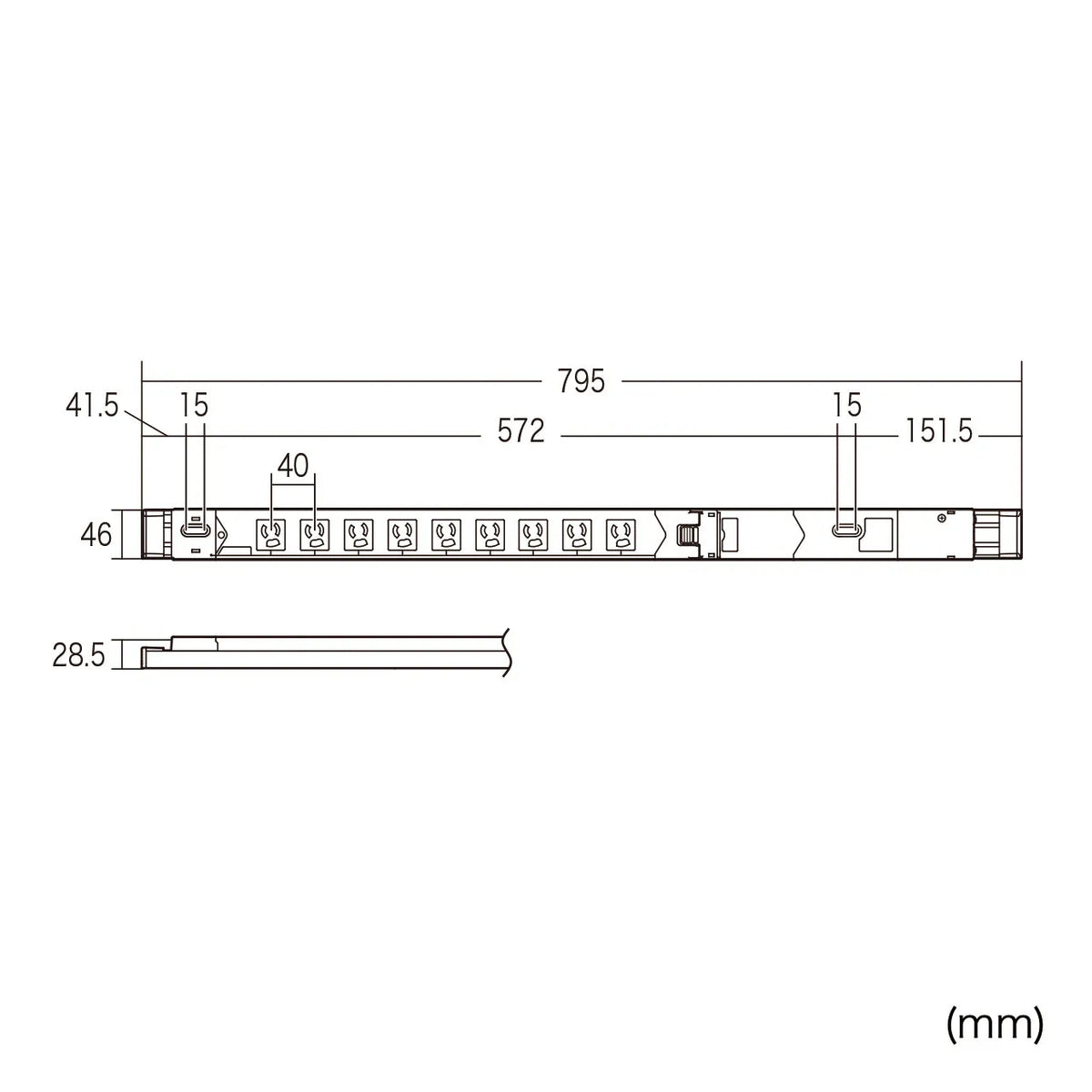19インチサーバーラック用コンセント(15A) TAP-SVSL159BN