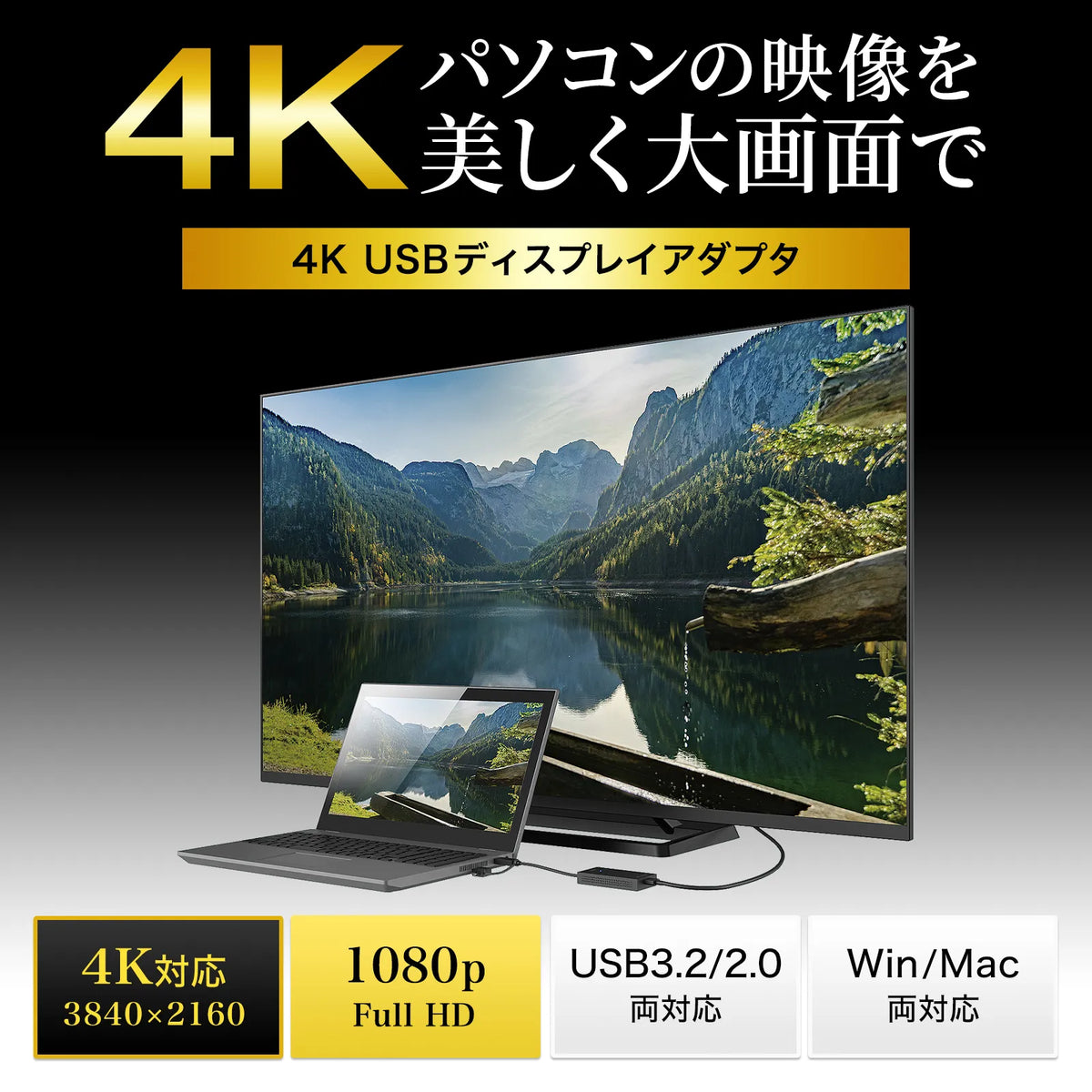 USB A/Type-C compatible HDMI display adapter (4K/30Hz compatible) USB-CVU3HD4
