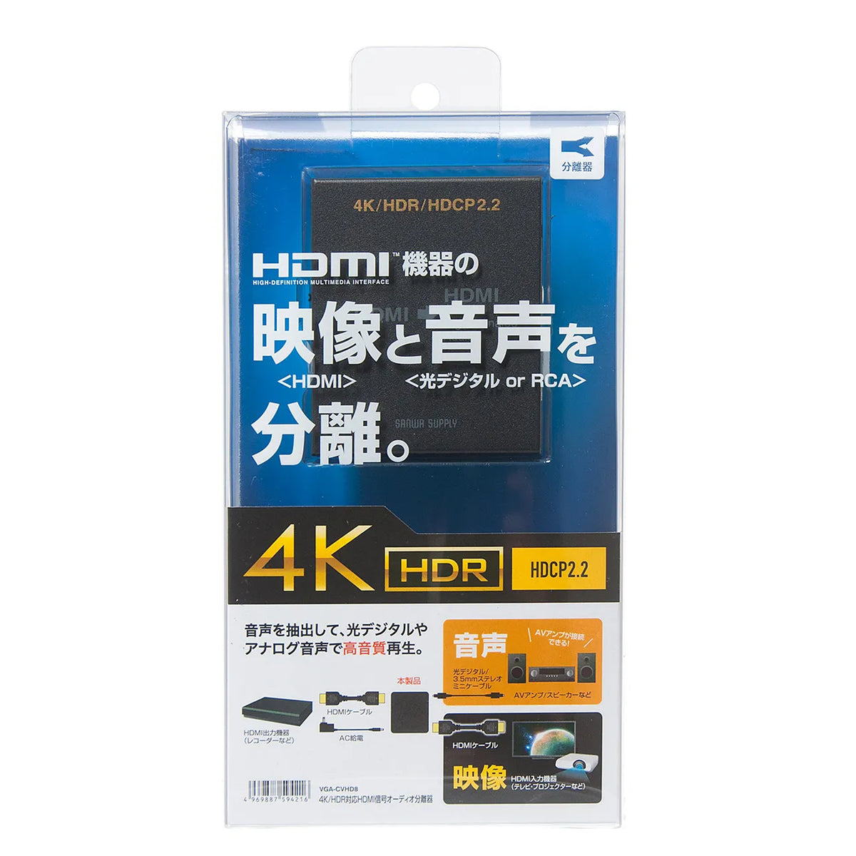 4K/HDR compatible HDMI signal audio splitter (optical digital/analog compatible) VGA-CVHD8
