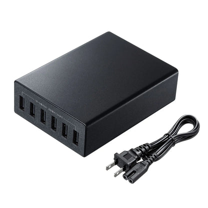 USB充電器（6ポート・合計12A・ブラック） ACA-IP67BK