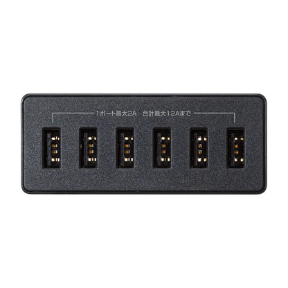 USB充電器（6ポート・合計12A・ブラック） ACA-IP67BK
