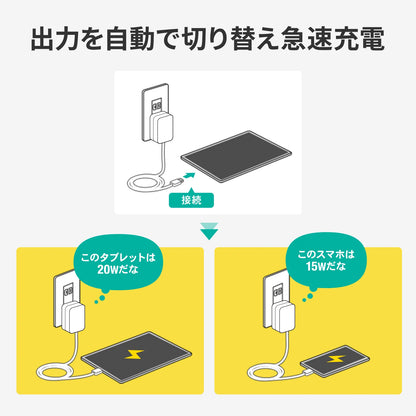 USB PD compatible AC charger (PD20W, integrated Type-C cable) ACA-PD102W