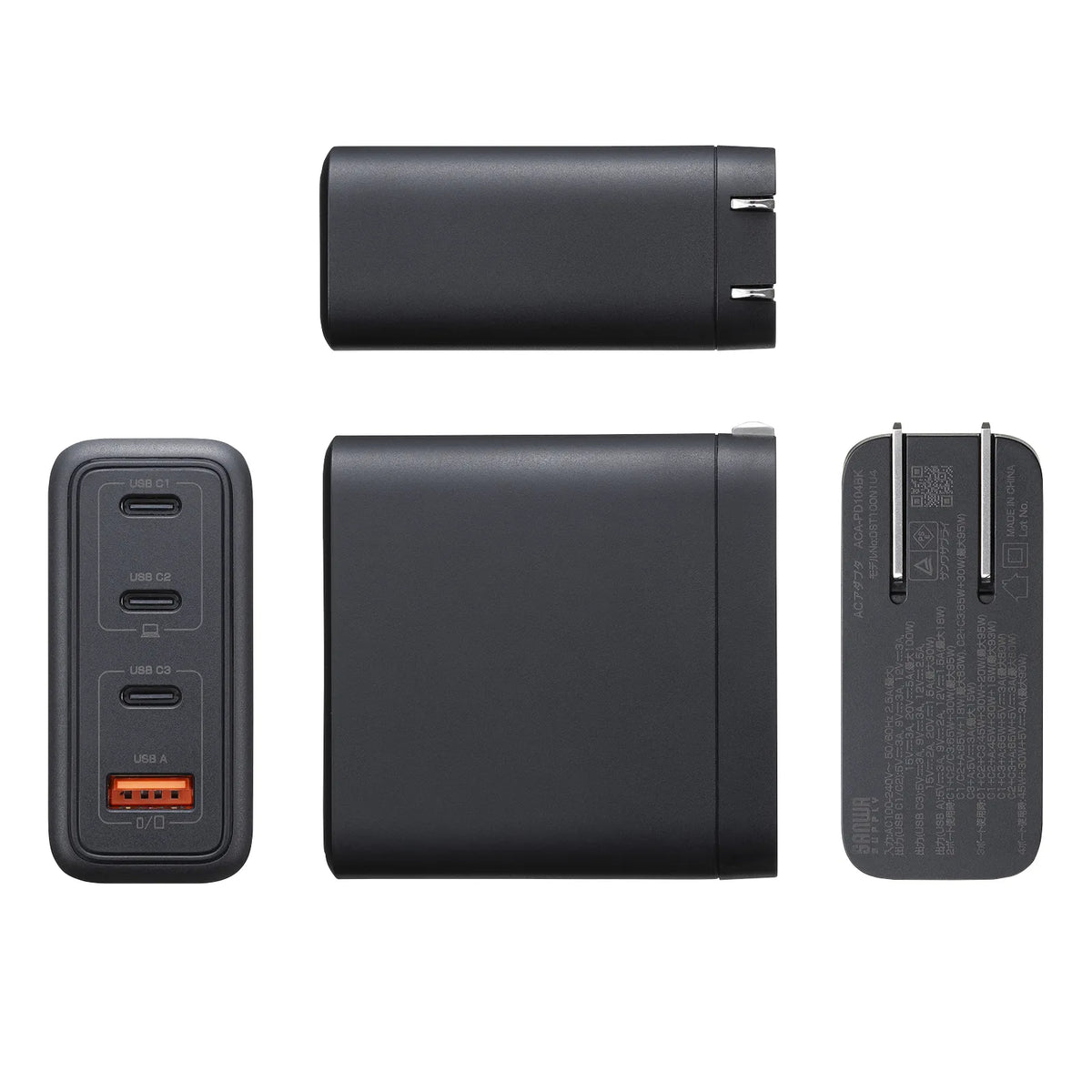 USB PD対応AC充電器（PD100W・Cx3+Ax1） ACA-PD104BK