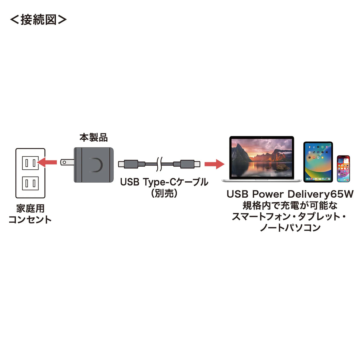 USB PD compatible cube-type AC charger (PD65W) ACA-PD105BK