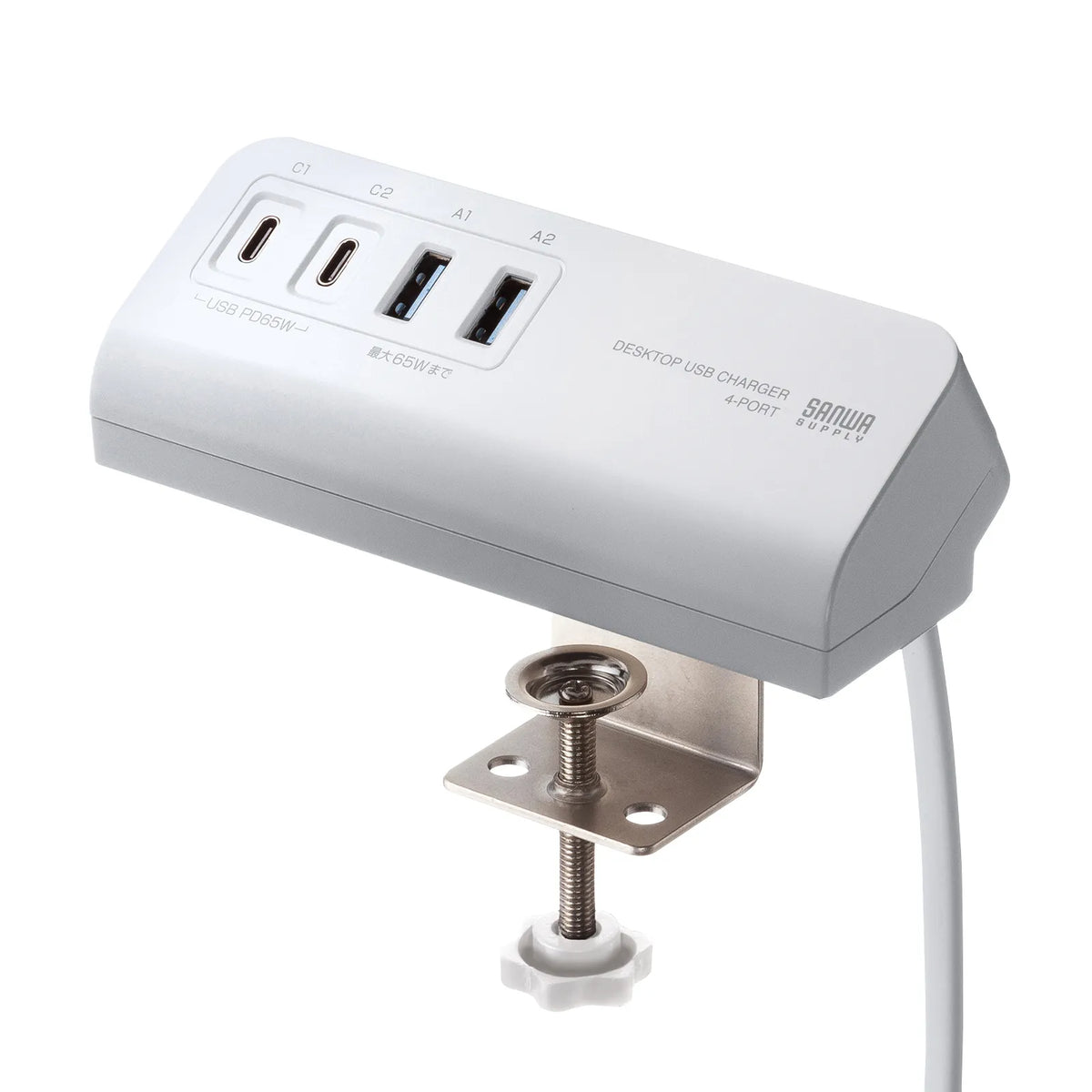 USB PD compatible clamp-type AC charger (PD65W, Cx2 + Ax2, White) ACA-PD106W