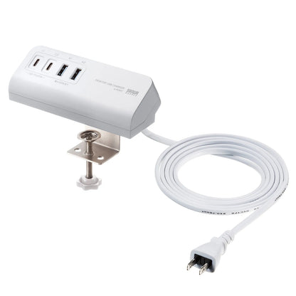 USB PD compatible clamp-type AC charger (PD65W, Cx2 + Ax2, White) ACA-PD106W