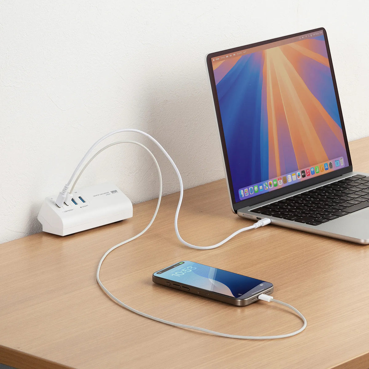 USB PD compatible clamp-type AC charger (PD65W, Cx2 + Ax2, White) ACA-PD106W