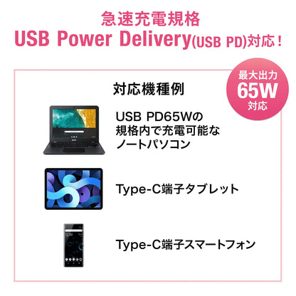 USB PD compatible AC charger (PD65W, with Type-C cable) ACA-PD91BK