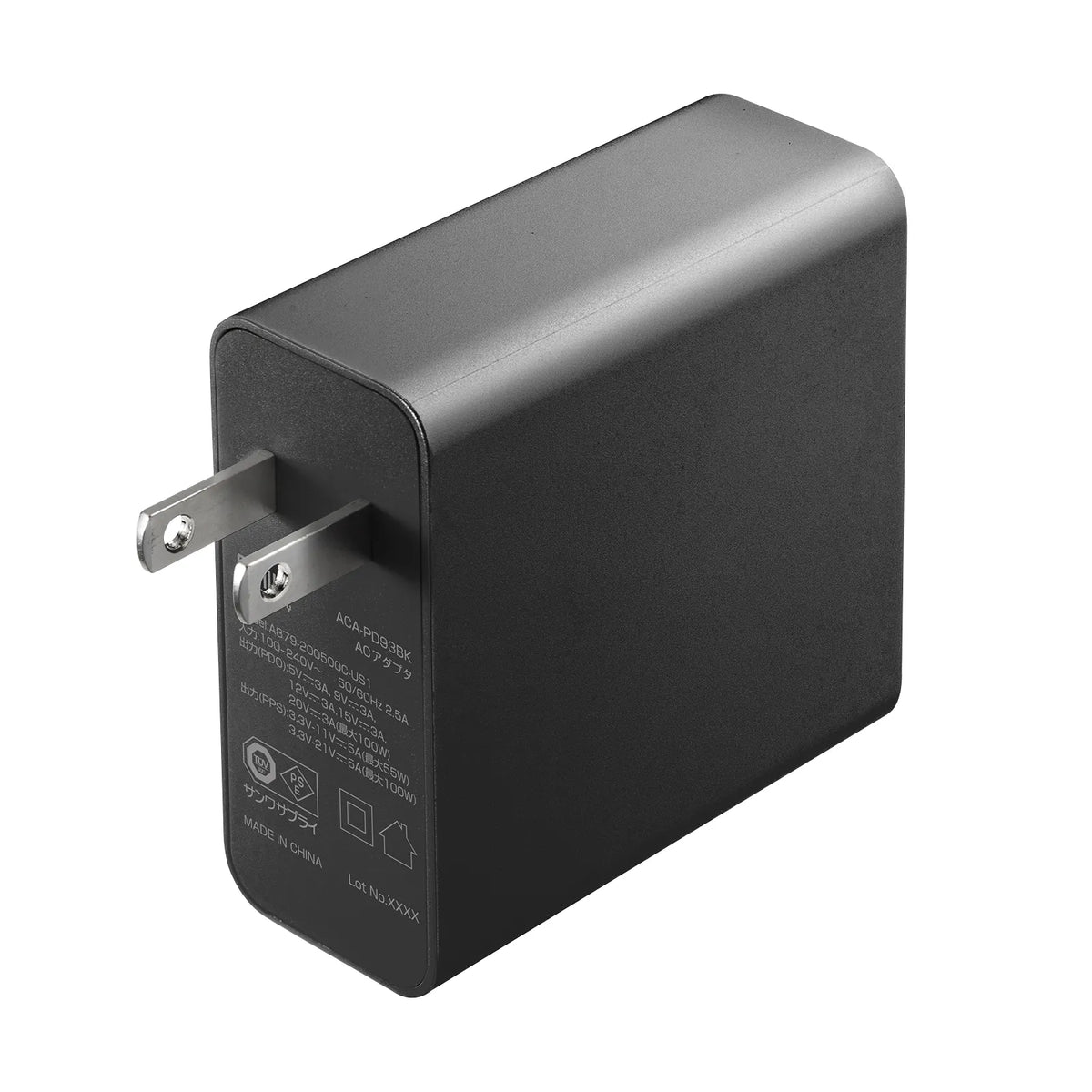 USB PD compatible AC charger (PD100W, with Type-C cable) ACA-PD93BK