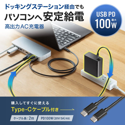USB PD compatible AC charger (PD100W, with Type-C cable) ACA-PD93BK