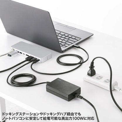 USB PD compatible AC charger (PD100W, integrated Type-C cable) ACA-PD94BK
