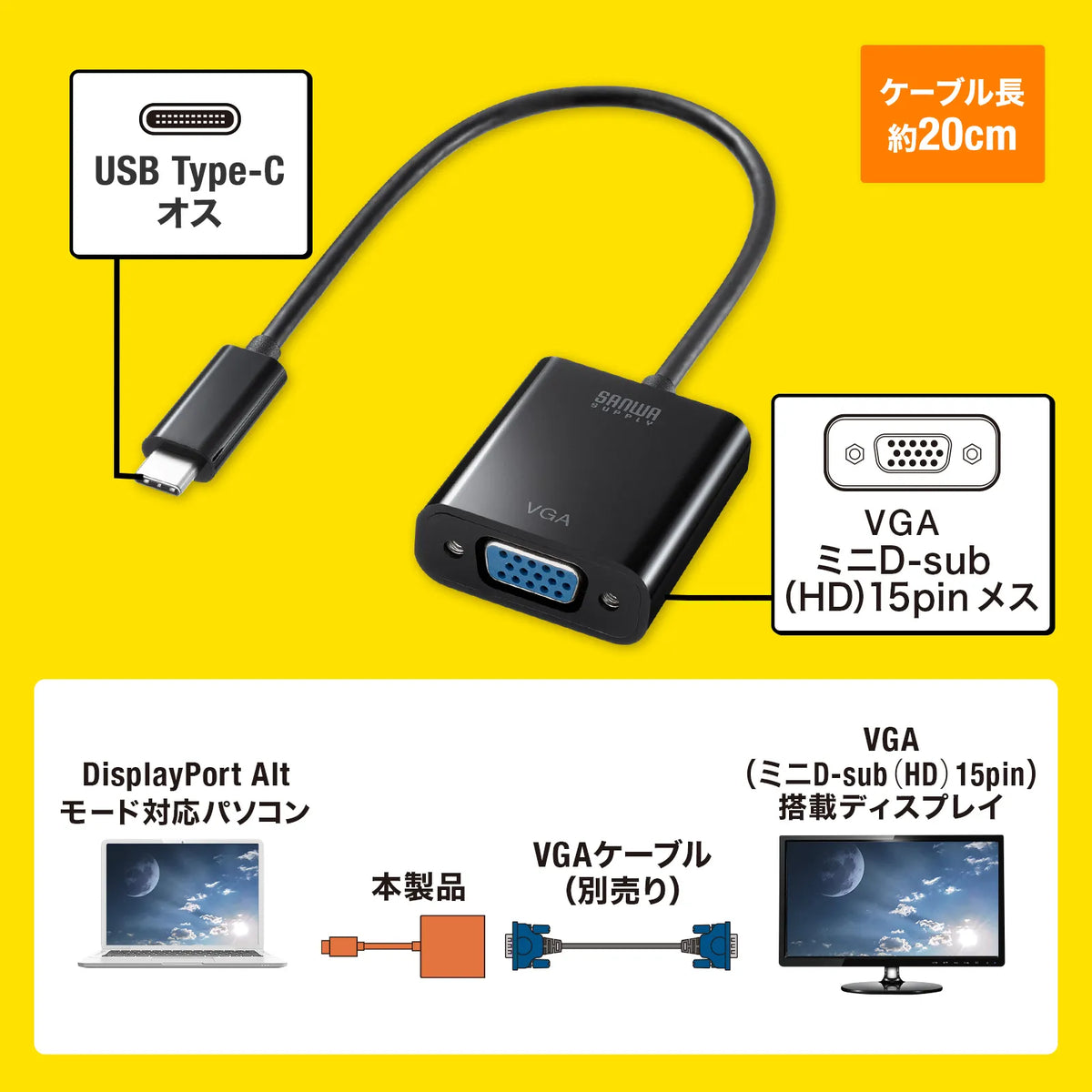 USB Type C to VGA Conversion Adapter AD-ALCV02