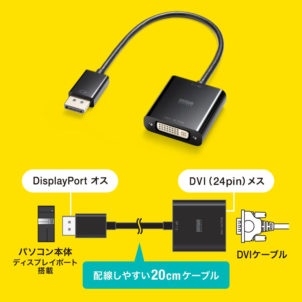 DisplayPort-DVI変換アダプタ(Activeタイプ) AD-DPDVA02