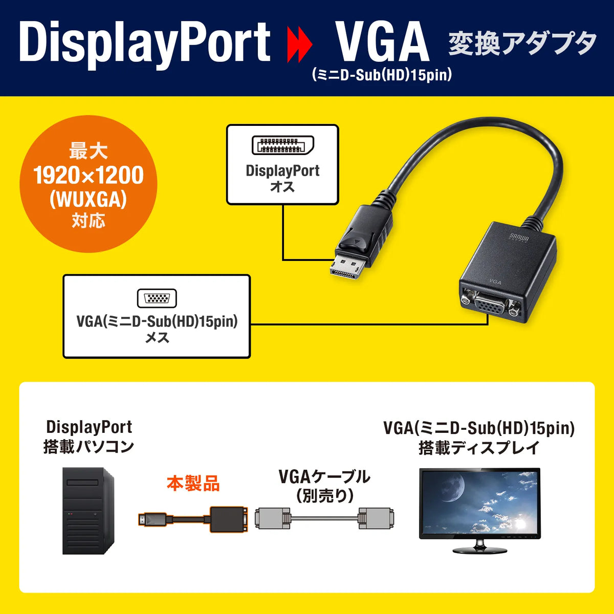 DisplayPort to VGA Conversion Adapter AD-DPV06