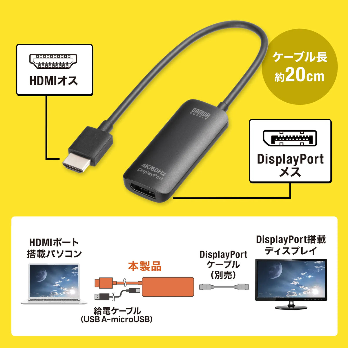 HDMI-to-DisplayPort conversion adapter (4K/60Hz) AD-HD31DP