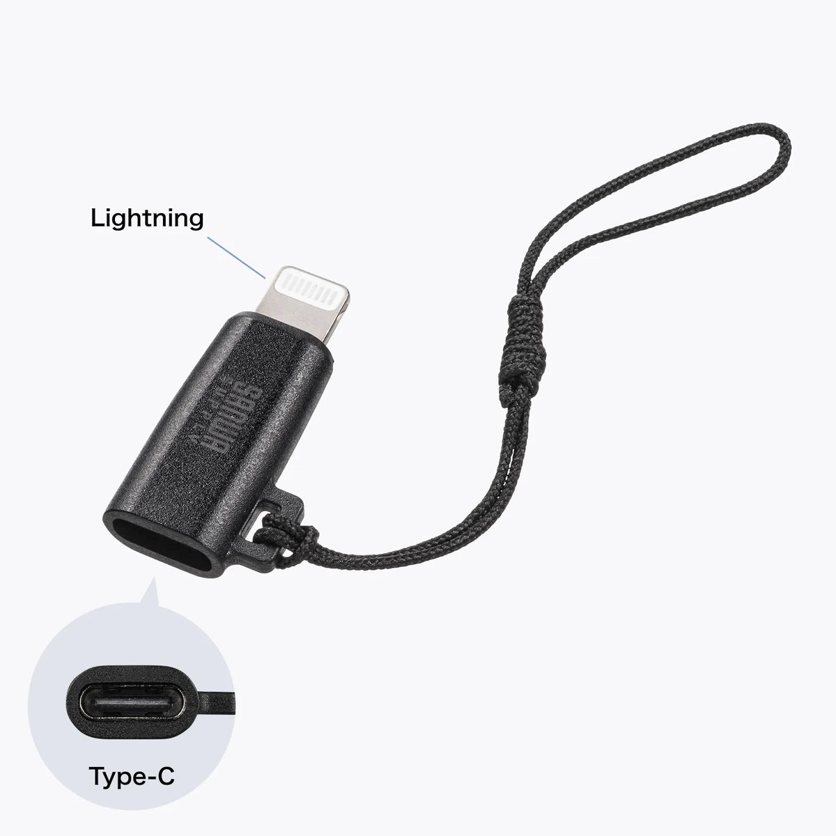 USB Type-C to Lightning Conversion Adapter (MFi Certified, with Strap, Black) AD-USB30LCFBK