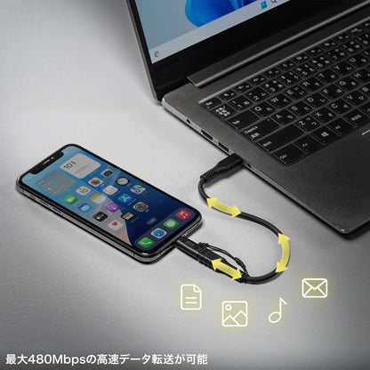 USB Type-C to Lightning Conversion Adapter (MFi Certified, with Strap, Black) AD-USB30LCFBK
