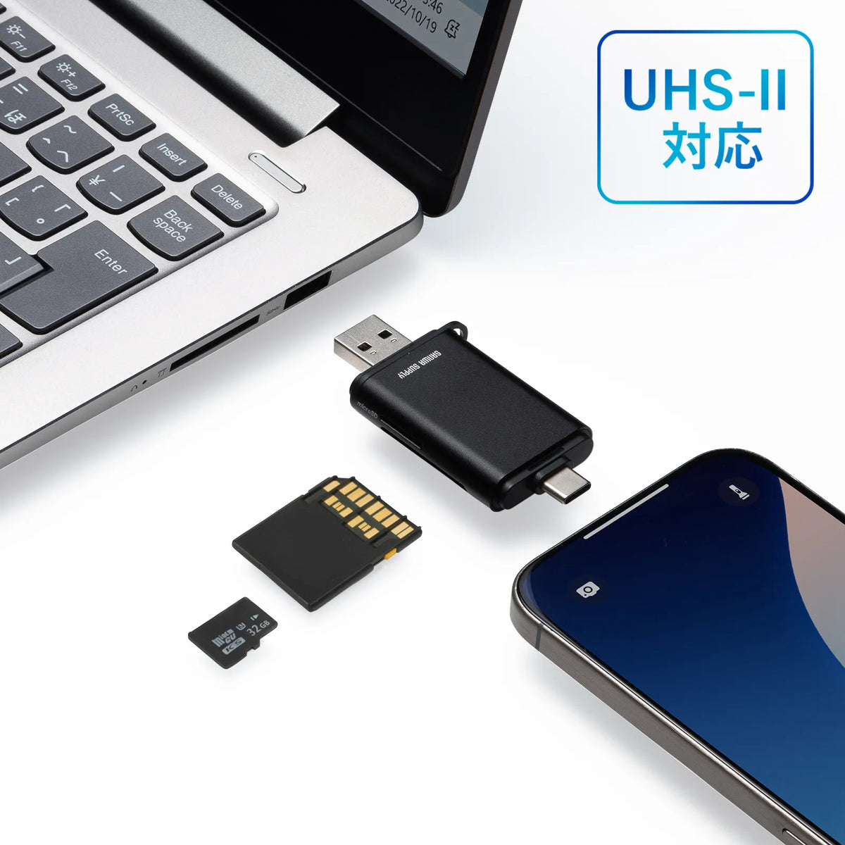 USB 10Gbps USB Type-C & USB-A カードリーダー ADR-5TCMSD3BK