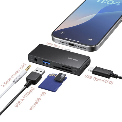 USB 5Gbps Type-C Card Reader (with 2 USB ports) ADR-5TCSDP3BK