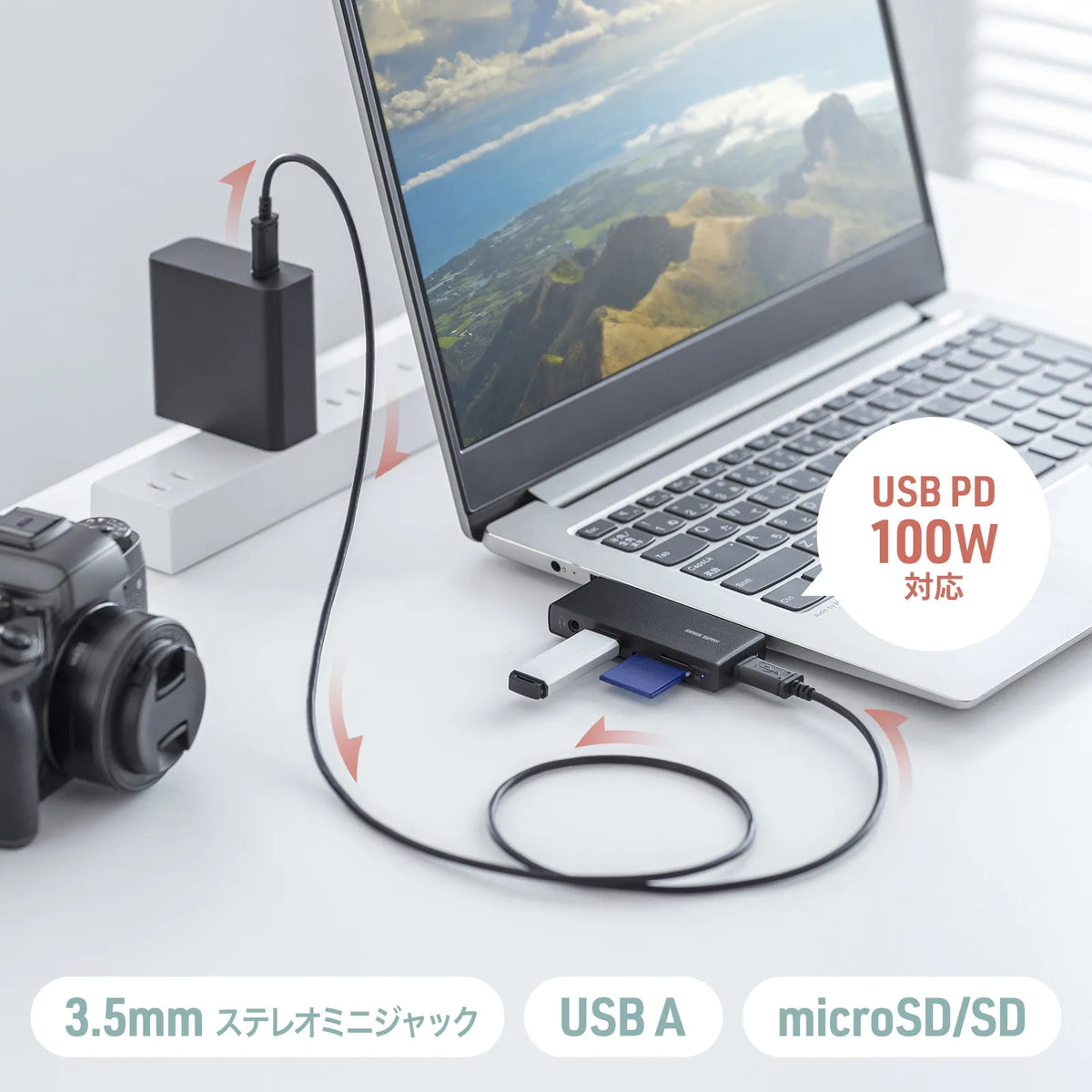 USB 5Gbps Type-C Card Reader (with 2 USB ports) ADR-5TCSDP3BK
