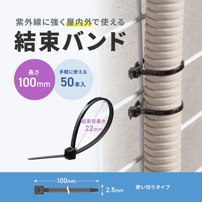 Cable ties (outdoor use, weather resistant, 100mm length, 2.5mm width, 50 pieces) CA-621UV