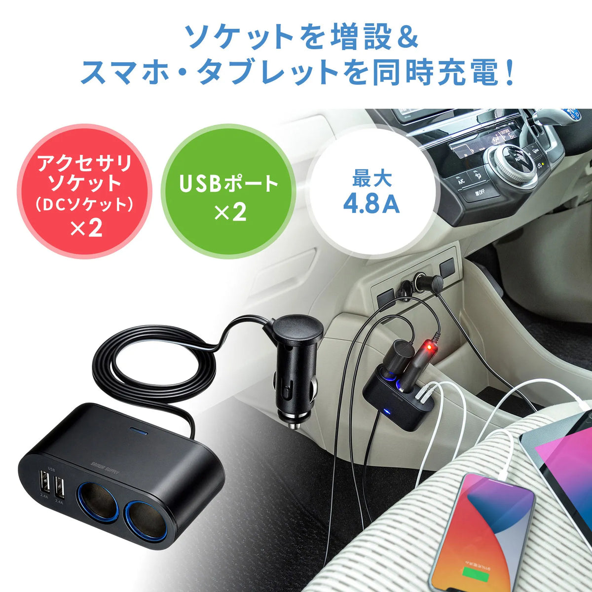 Dual USB Socket with Charger (2 Ports, 4.8A) CAR-CHR78CUN