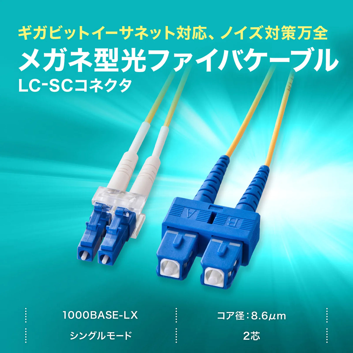 Spectacle-type optical fiber cable (single 8.6μm, LC×2-SC×2, 1m) HKB-LCSC1-01N