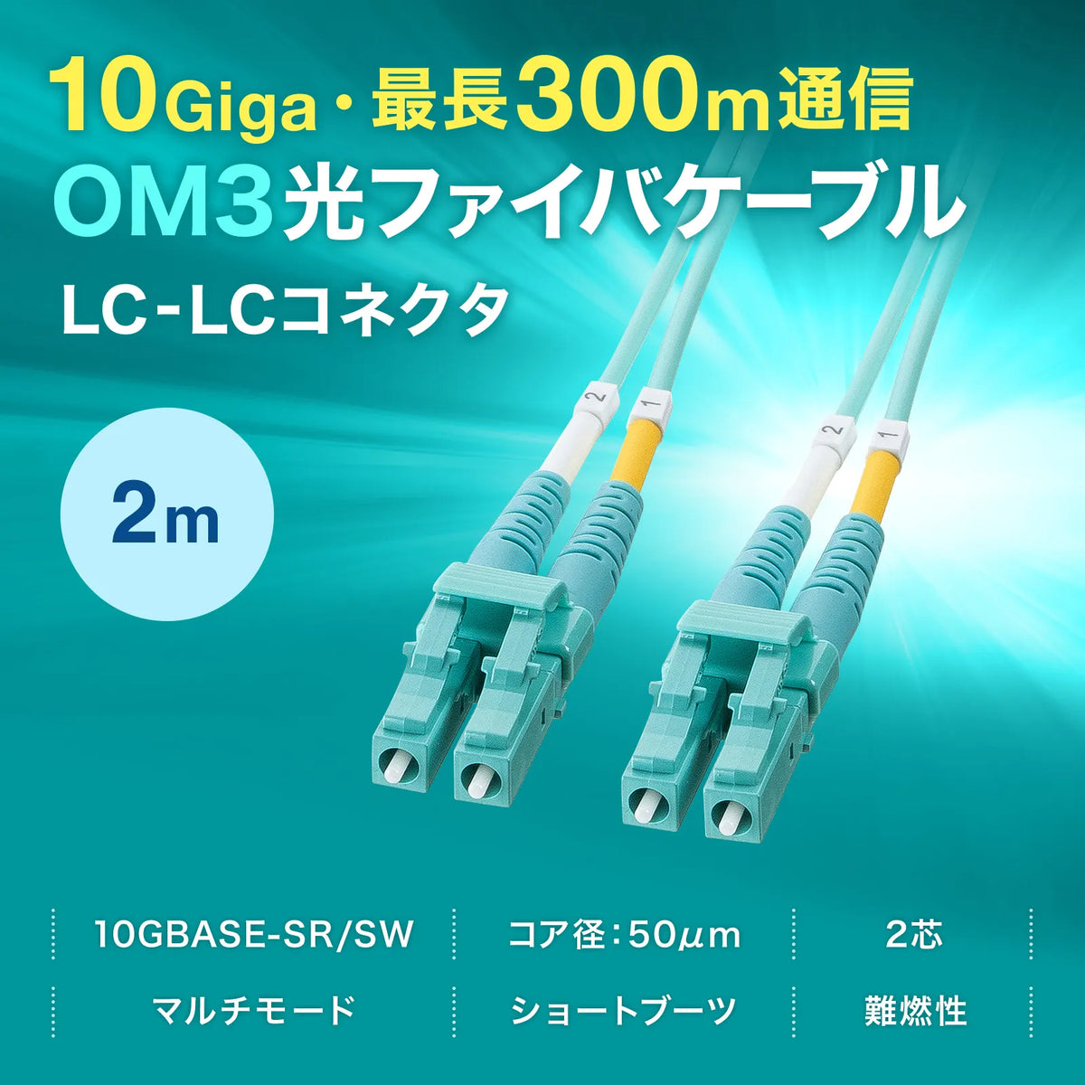 メガネ型光ファイバケーブル（マルチ50μmOM3、LC×2-LC×2、2m） HKB-MOM3LCLC-02