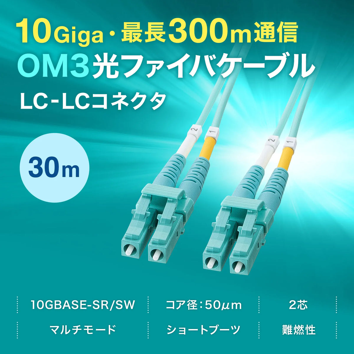 メガネ型光ファイバケーブル（マルチ50μmOM3、LC×2-LC×2、30m） HKB-MOM3LCLC-30
