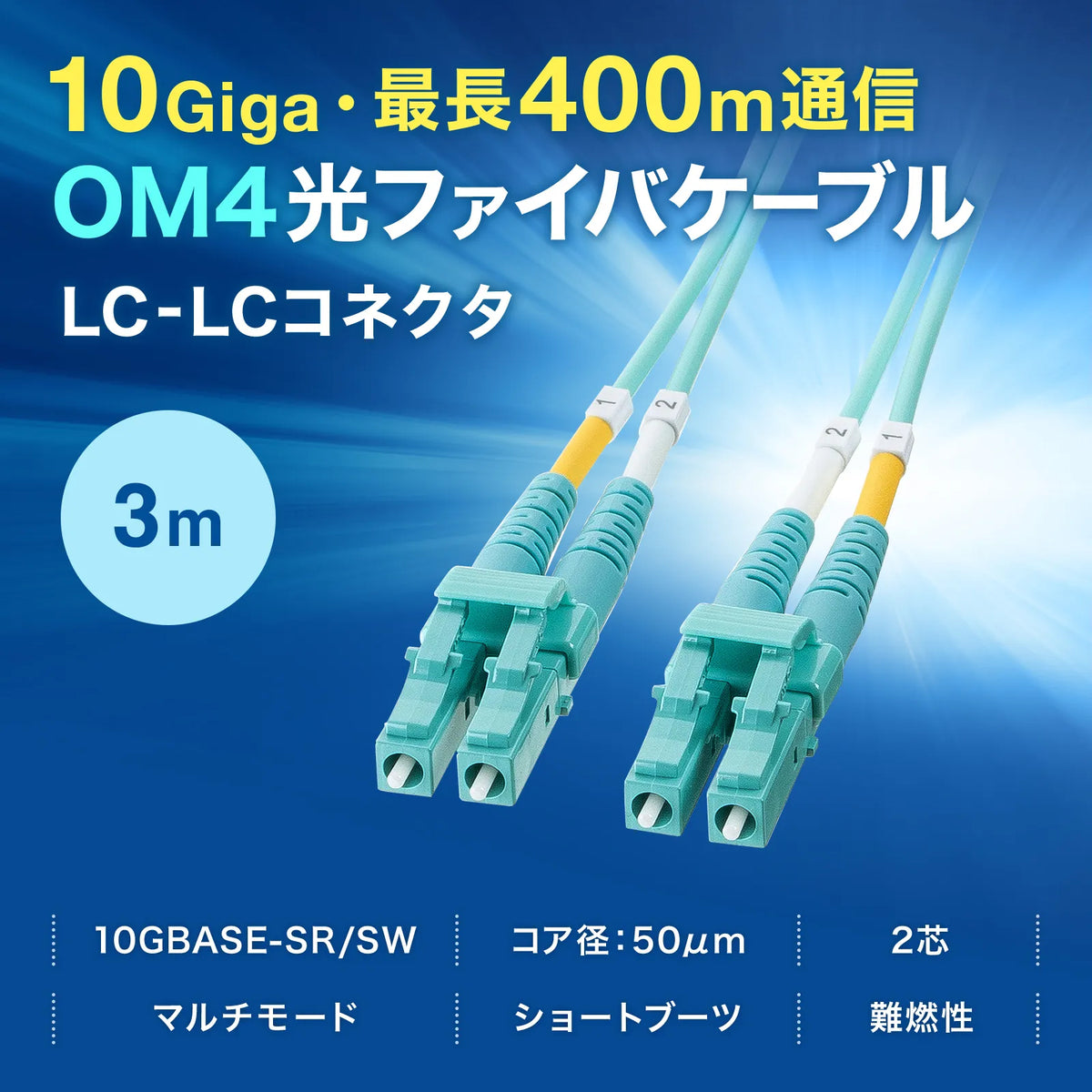 メガネ型光ファイバケーブル（マルチ50μmOM4、LC×2-LC×2、3m） HKB-MOM4LCLC-03