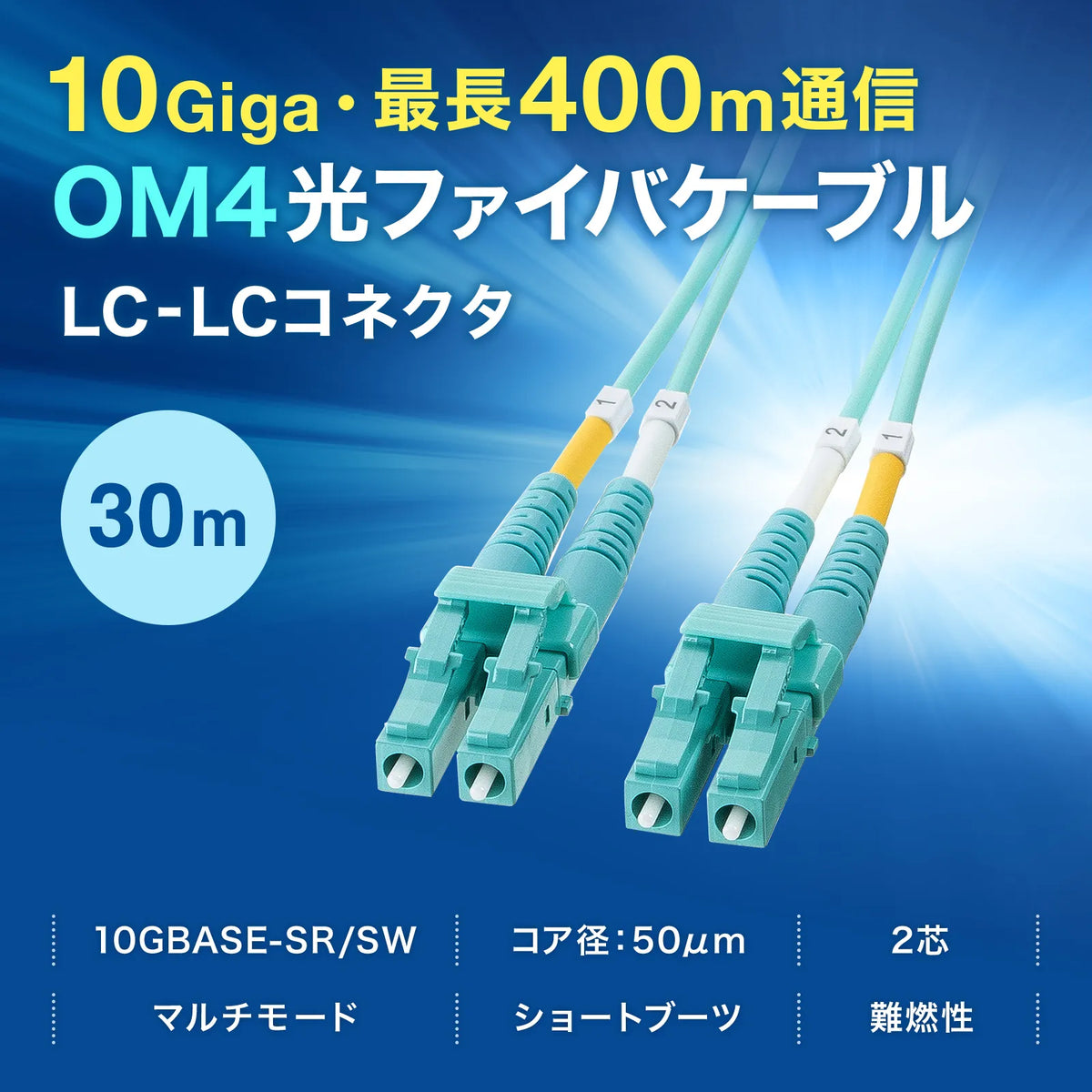 メガネ型光ファイバケーブル（マルチ50μmOM4、LC×2-LC×2、30m） HKB-MOM4LCLC-30
