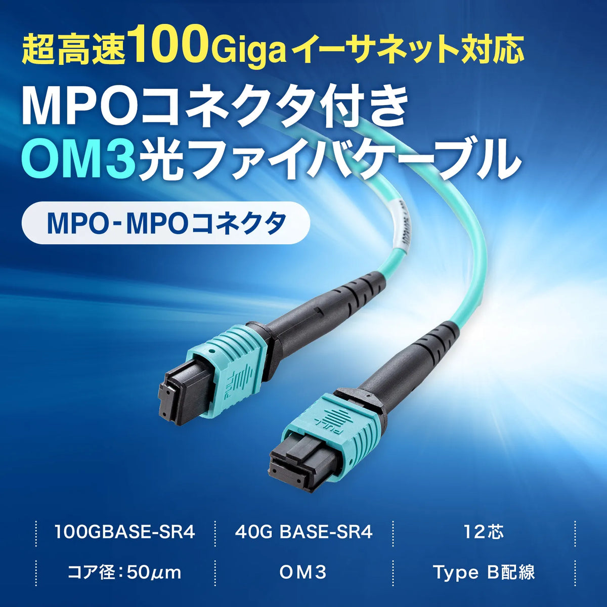 MPO Fiber Optic Cable (OM3, 12-core, B-wire, 3m) HKB-MPO12M3B-03