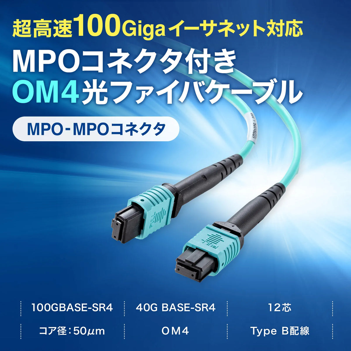 MPO Fiber Optic Cable (OM4, 12-core, B-wire, 10m) HKB-MPO12M4B-10