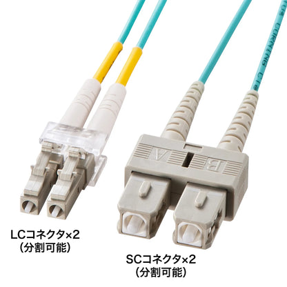 Spectacle-type optical fiber cable (multi 50μm OM3, LC×2-SC×2, 1m) HKB-OM3LCSC-01N