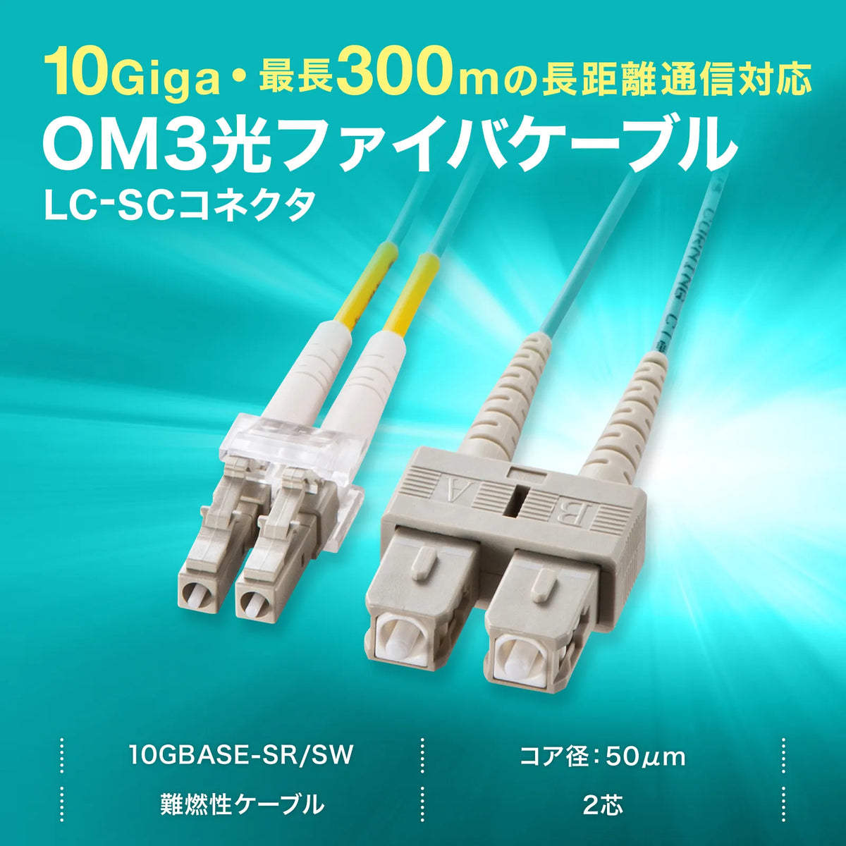 Spectacle-type optical fiber cable (multi 50μm OM3, LC×2-SC×2, 2m) HKB-OM3LCSC-02N