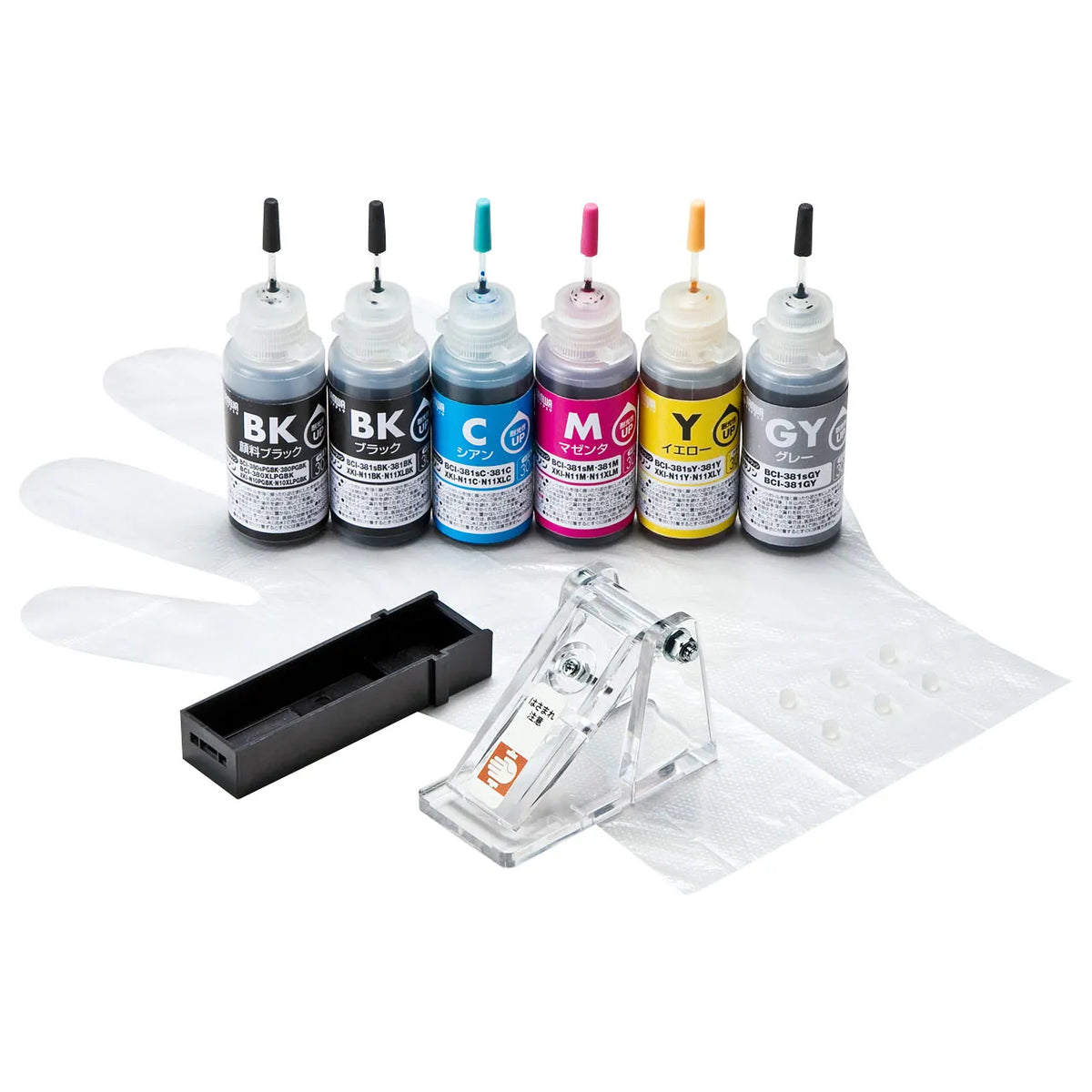 Refill ink for BCI-380PGBK, 381BK, C, M, Y, and GY ink cartridges: INK-C381S30S6