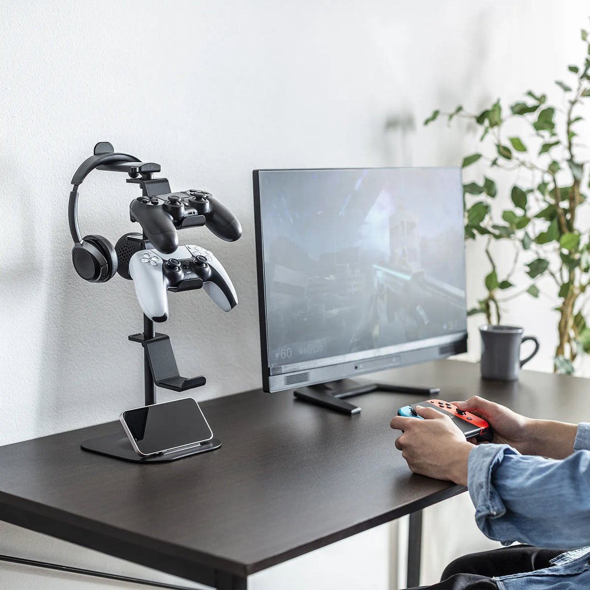 Game controller stand (with headphone holder, black) JY-STN1BK