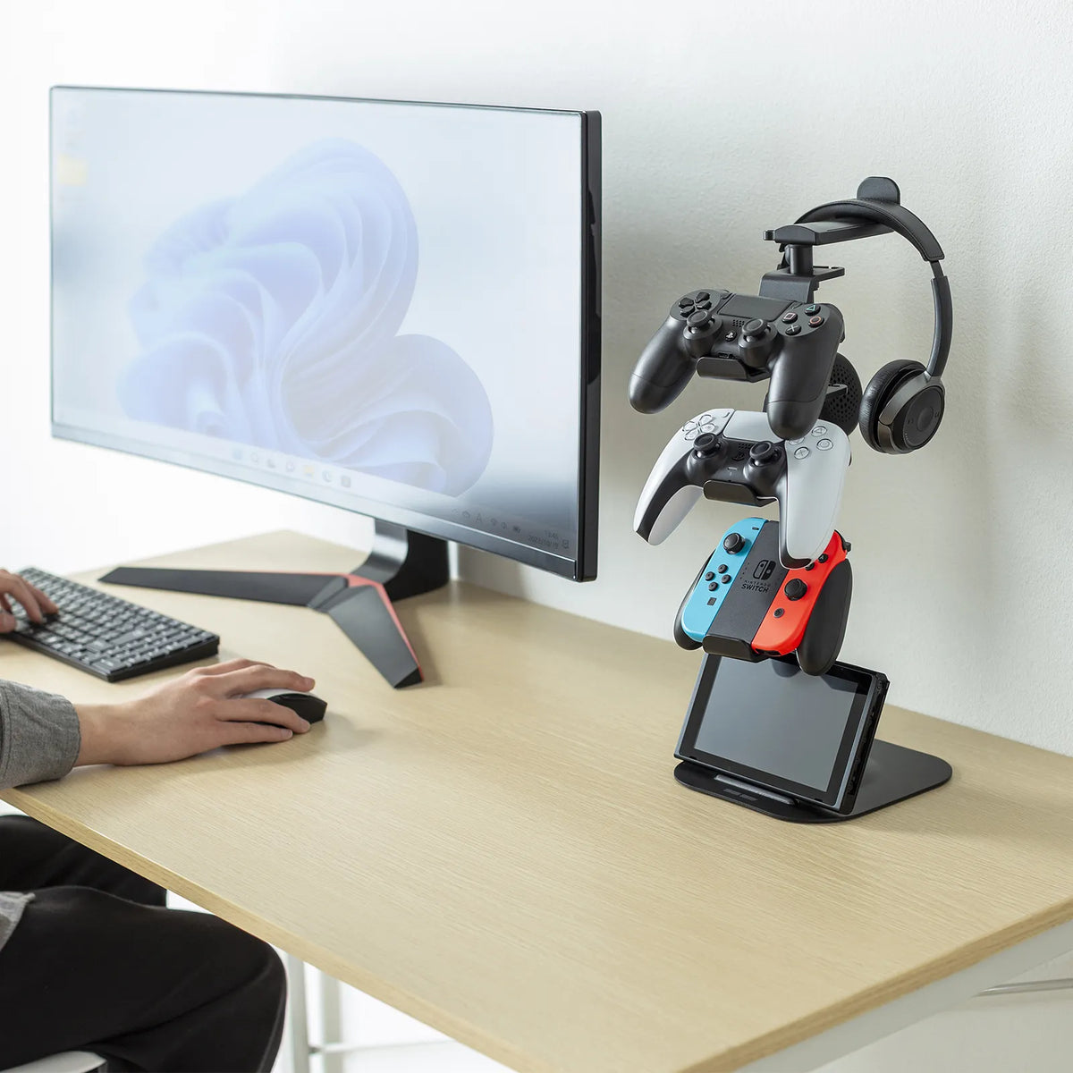 Game controller stand (with headphone holder, black) JY-STN1BK