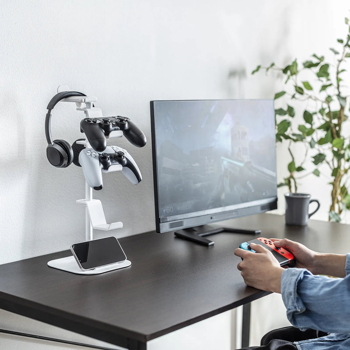 Game controller stand (with headphone holder, white) JY-STN1W