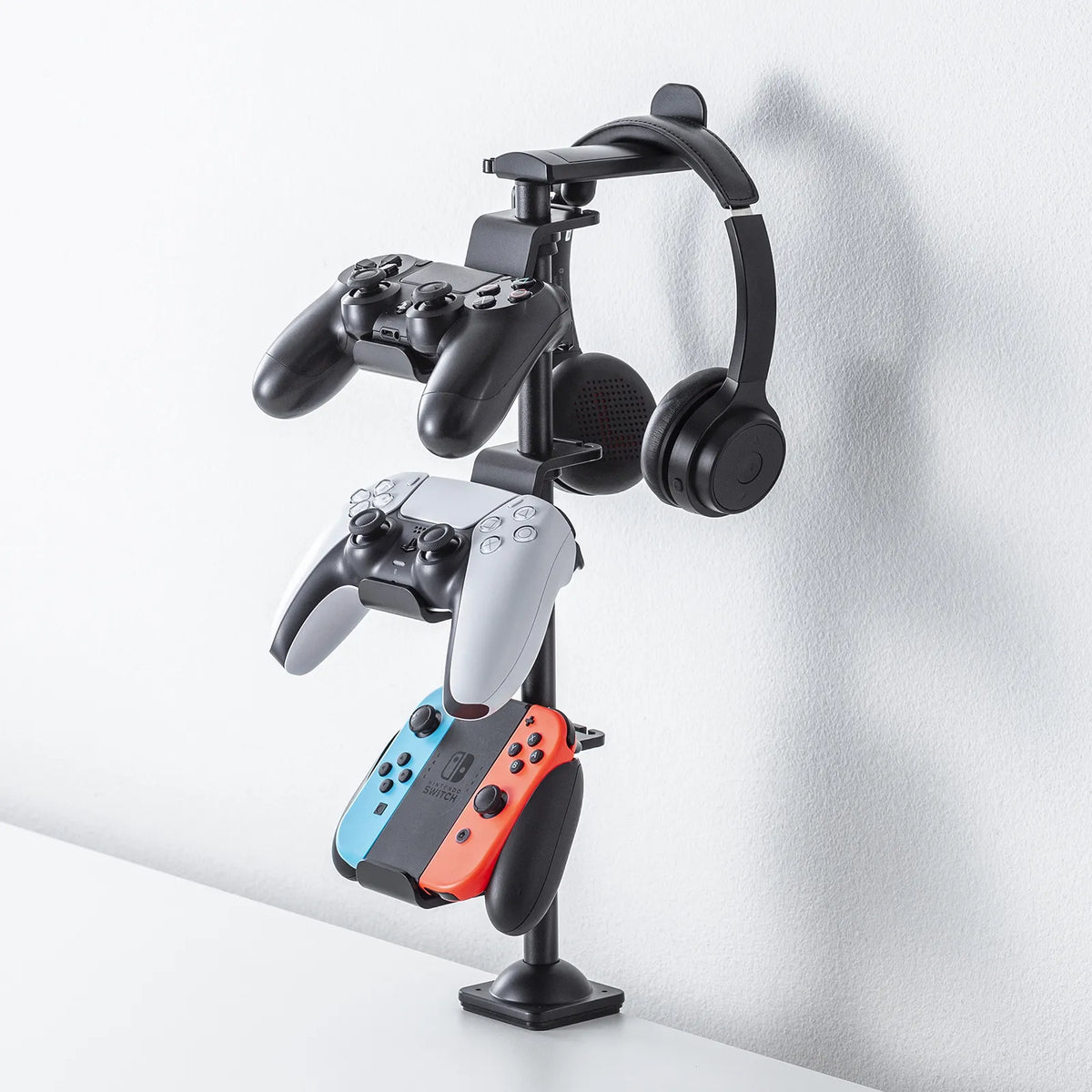クランプ付きゲームコントローラースタンド（ヘッドフォンホルダー付・ブラック） JY-STN2BK