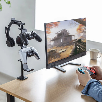 クランプ付きゲームコントローラースタンド（ヘッドフォンホルダー付・ブラック） JY-STN2BK