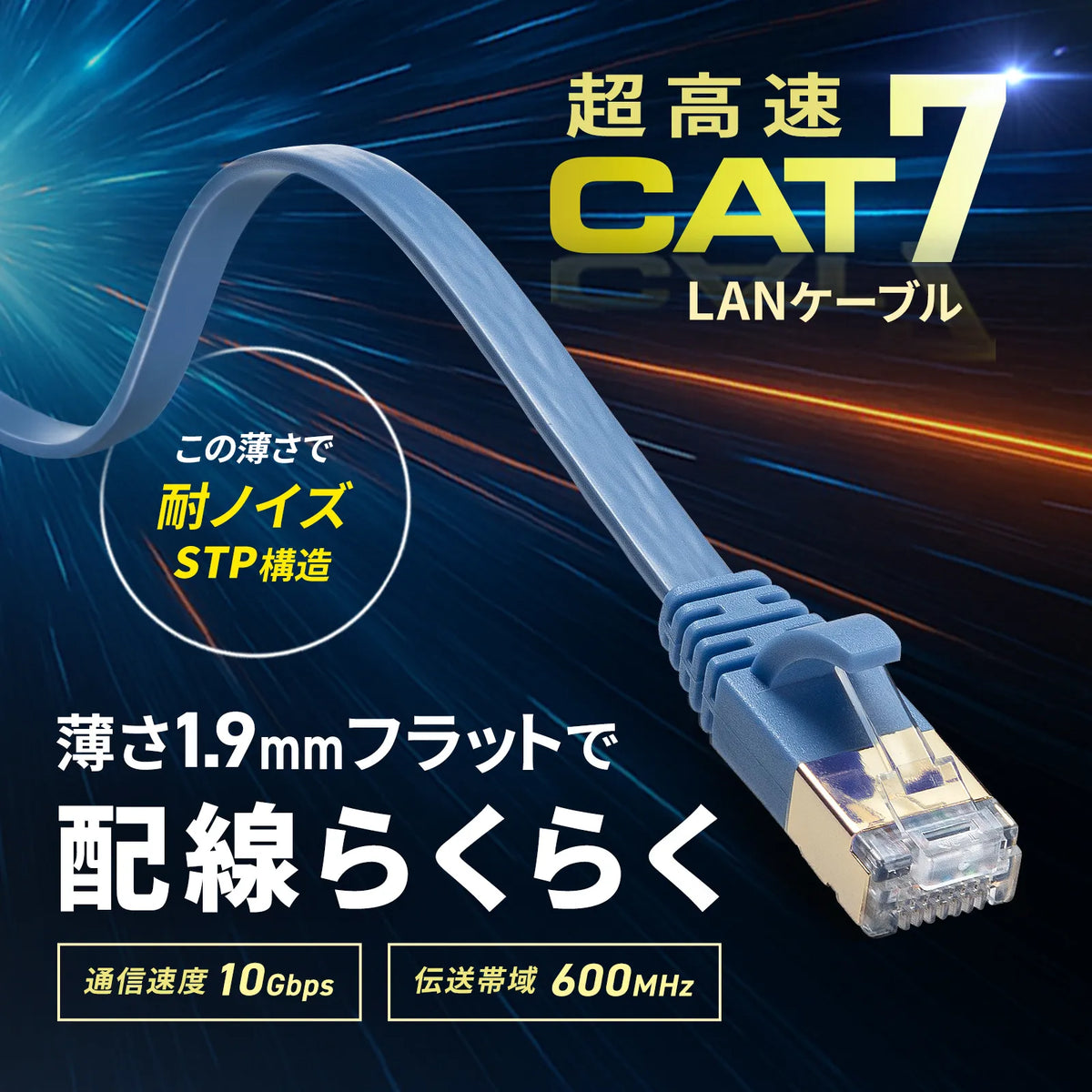 CAT7 Flat LAN Cable (0.5m, Blue) KB-FLU7-005BL