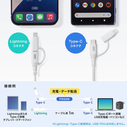 USB 2.0 Type-C Cable (with Lightning adapter, white) KB-IPLTCCP6010W